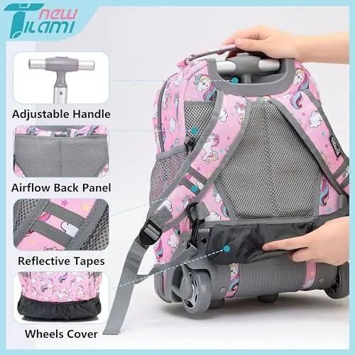 Mochila escolar com rolamento de 16 polegadas, bolsa para meninas de Unicornio - Foto 3