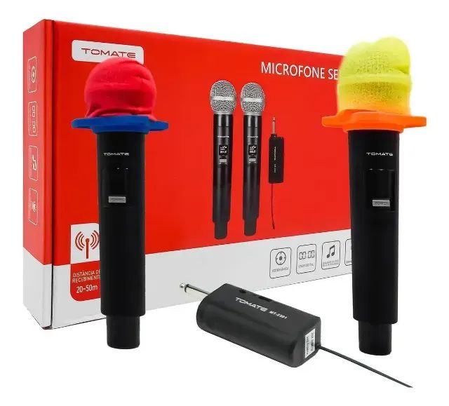 Microfone Dinâmico Sem Fio Tomate MT-3301 Preto Profissional 2 Unidades - Foto 2