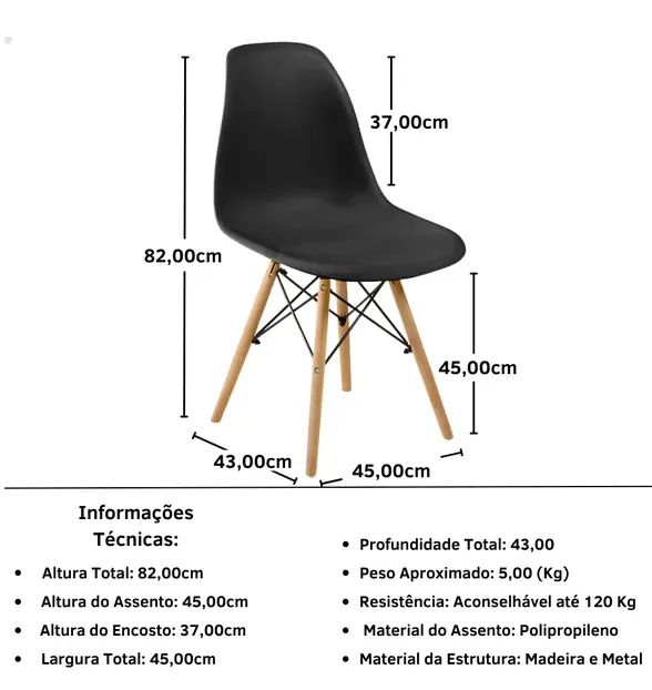 Kit 6 Cadeiras Eames Eiffel Pretas - Foto 2