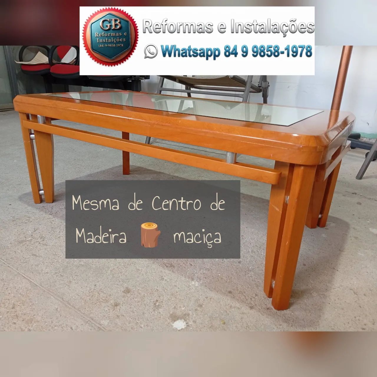 Mesa de Centro de Madeira Maciça e Vidro  - Foto 2