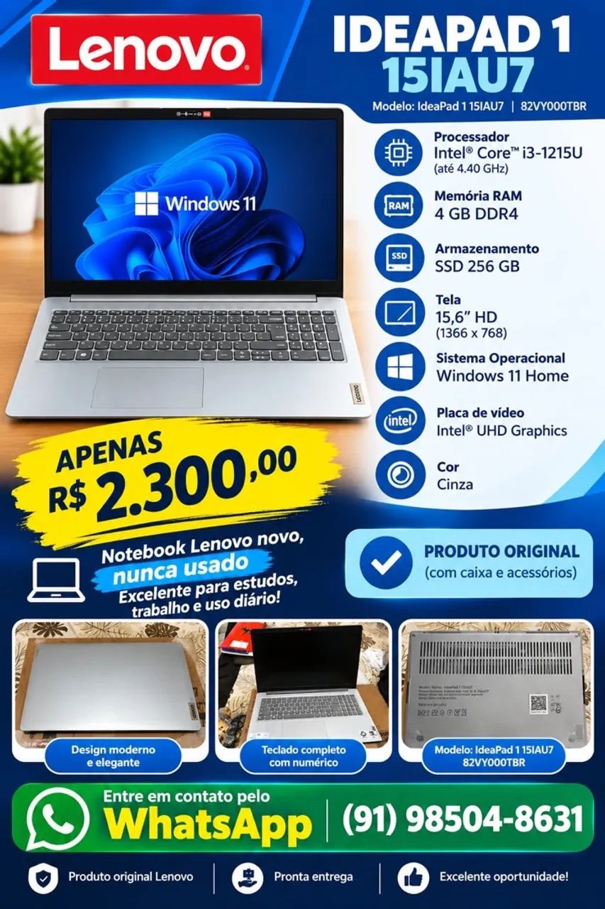 Notebook Lenovo IdeaPad 1 Novo na Caixa 