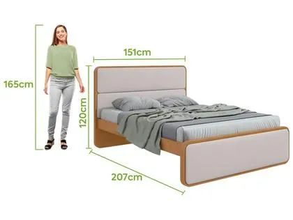 Cama de Casal Lopas Loop MDF/MDP Amêndoa Clean e Corano Bege - Foto 5