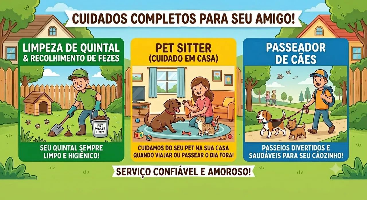 Passeio com cães, pet sitter e limpeza de quintal.