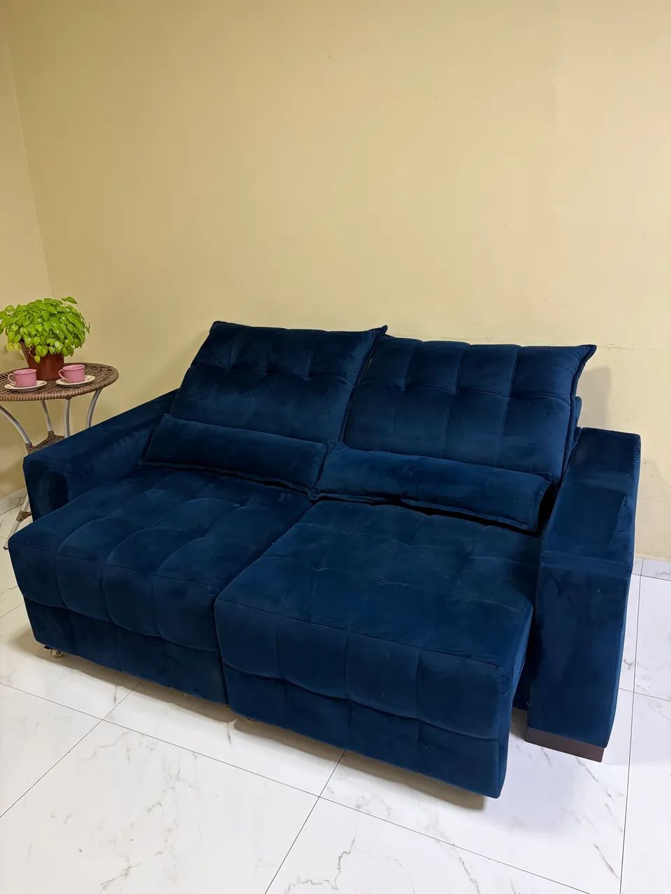 Sofá Retrátil/Reclinável 2,00M Suede Velut Lavável Azul Marinho - Foto 5
