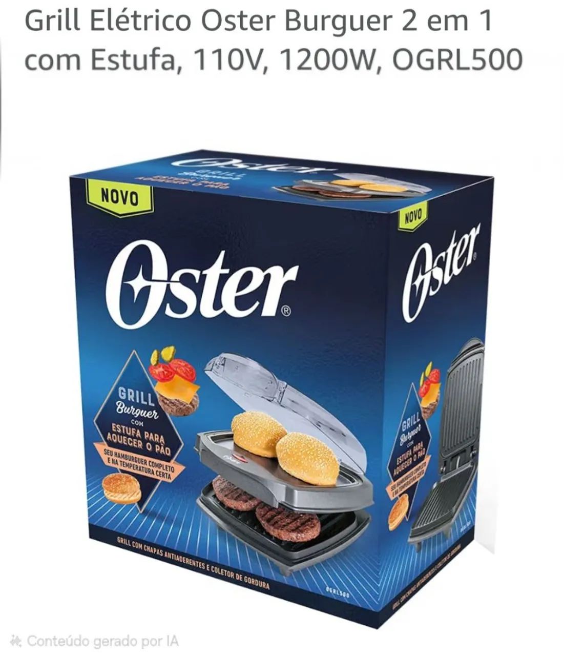 Grill Elétrico Oster 2 em 1. Zero. 
