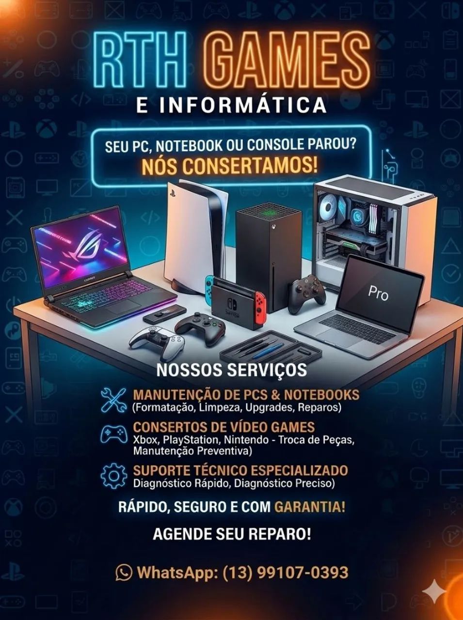 Manutenção de computadores, notebooks, Impressoras e Vídeo games.