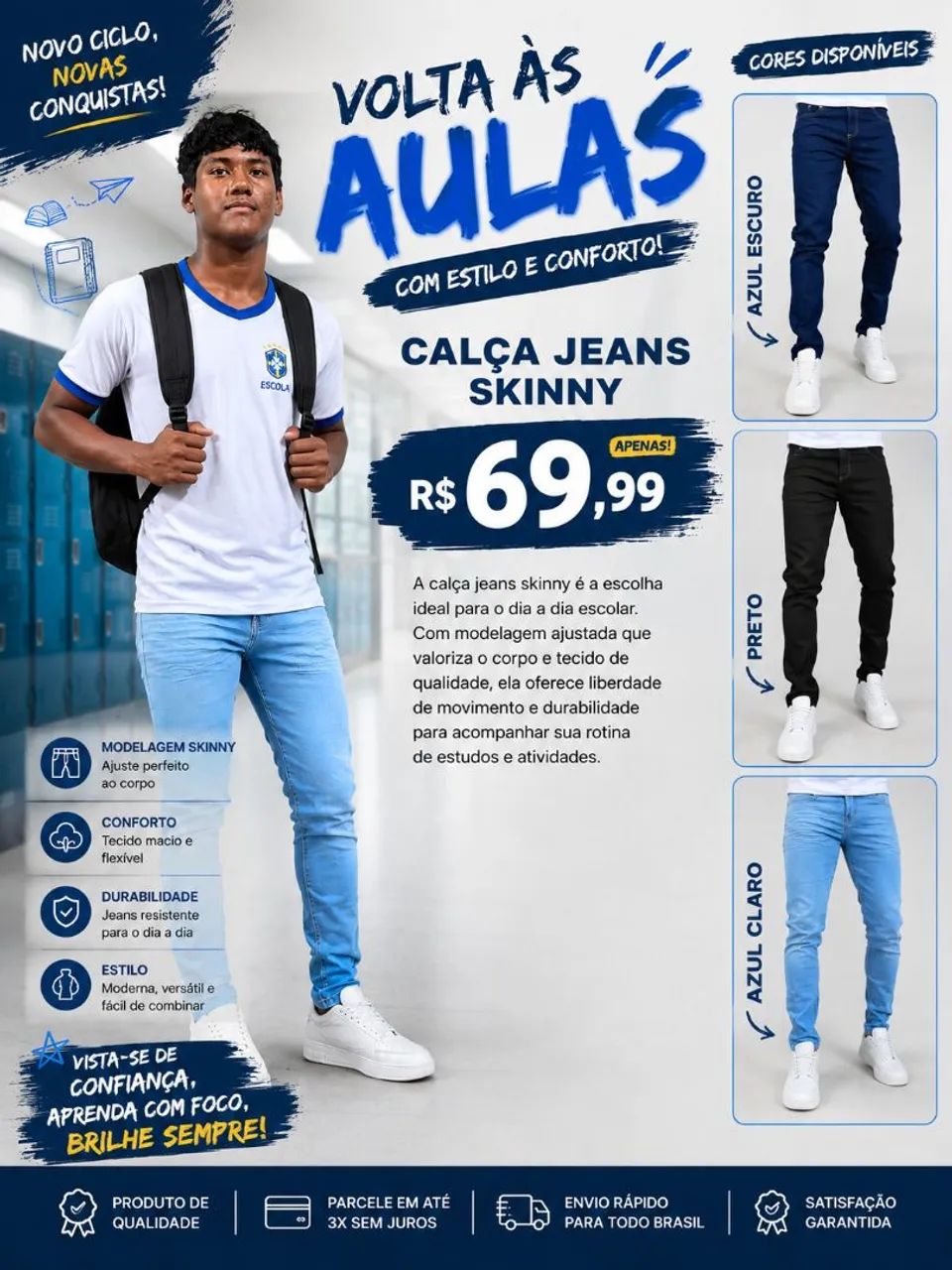 Calça jeans skinny masculino 