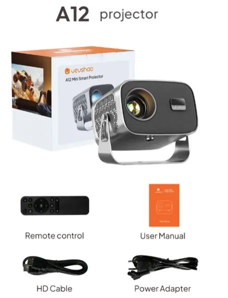 Projetor Vevshao A12 Android 13 Wi-Fi 6 Full HD 1080p 350 ANSI Suporte 4K Novo! - Foto 5