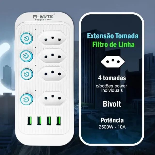 Extensão elétrica 4 tomadas  - Foto 4