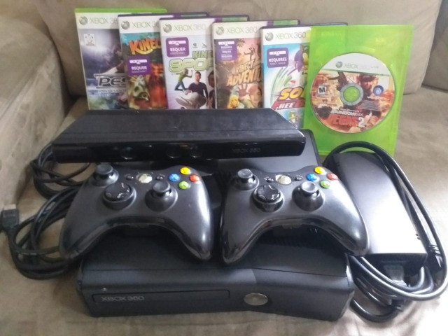 Xbox 360 Bloqueado/Travado + Kinect + 2 Controles + 6 Jogos