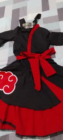 Manto Roupa Akatsuki com Máscar Tobi + 2 colares e Anel Akatsuki (P (1,40 a  1,55))