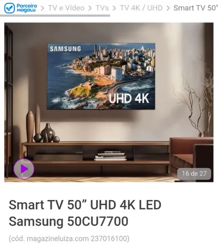 Smart TV 50” Samsung LED Ultra HD UN50AU7700GXZD HDR