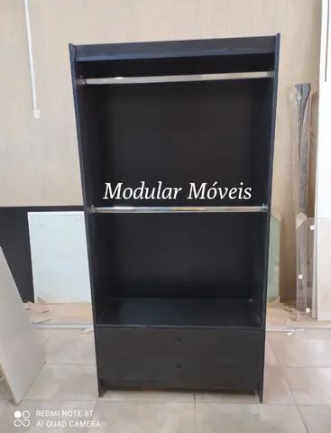 Cabideiro Duplo com 2 Gavetas - MDF Preto