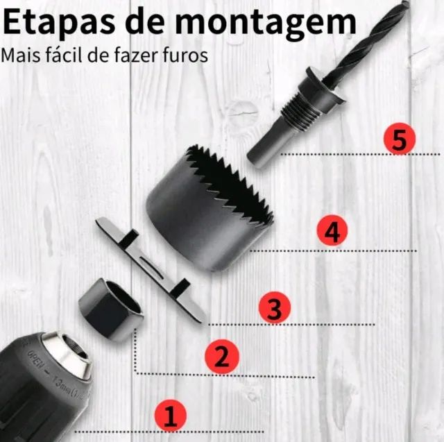 Jogo Kit Serra Copo 16 Peças 19 A 127mm P/ Madeira Gesso e Pvc + Estojo Profissional - Foto 4