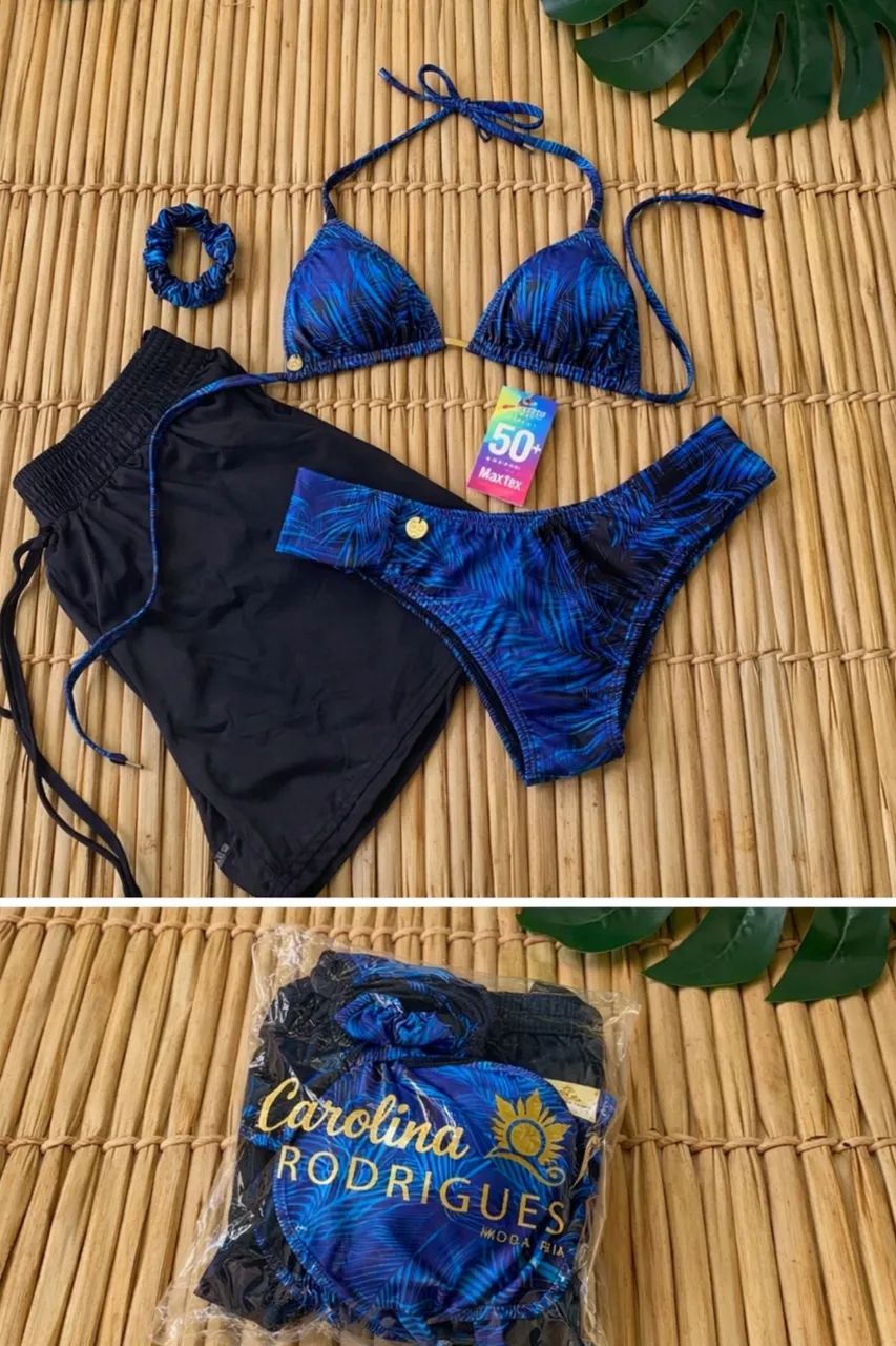 Conjunto biquíni Azul P com short e xuxinha 