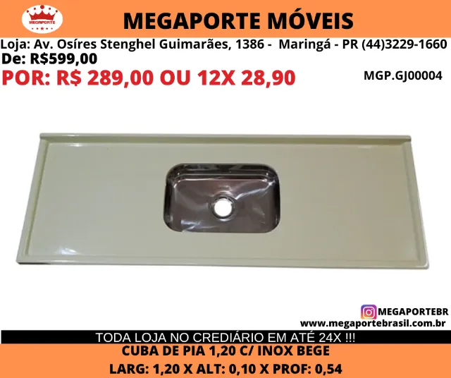 Pedra de Pia Cuba Inox 1,20 Gj