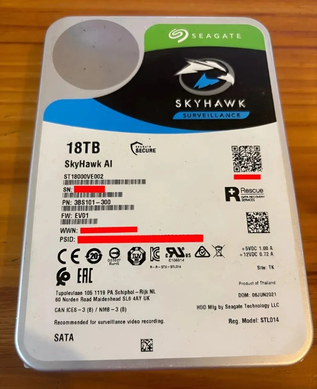 HD 18TB Seagate Skyhawk AI Surveillance Sata 7200RPM - ST18000VE002