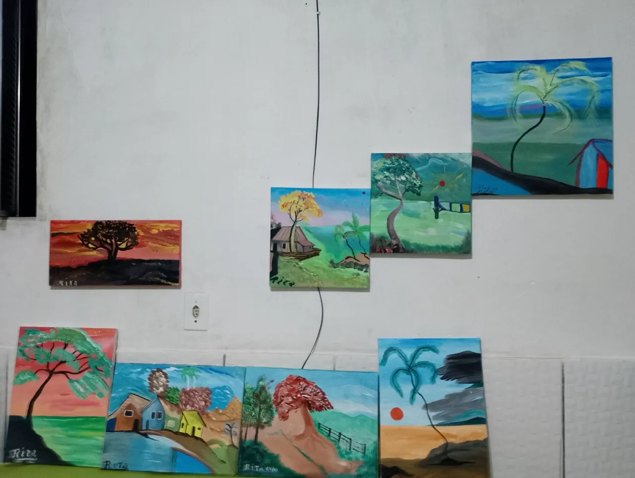 Conjunto de 8 Quadros Pintados à Mão