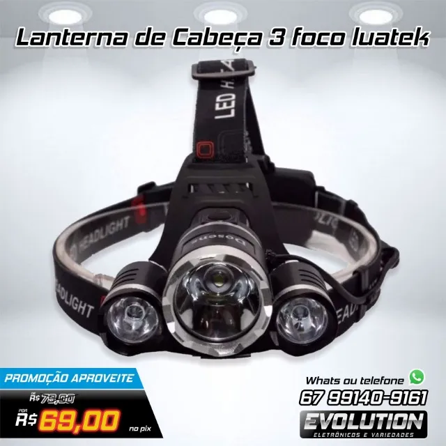 Lanterna Cabeça Bike Trilha Acampamento 3 Leds T6 Recarregável Aproveite