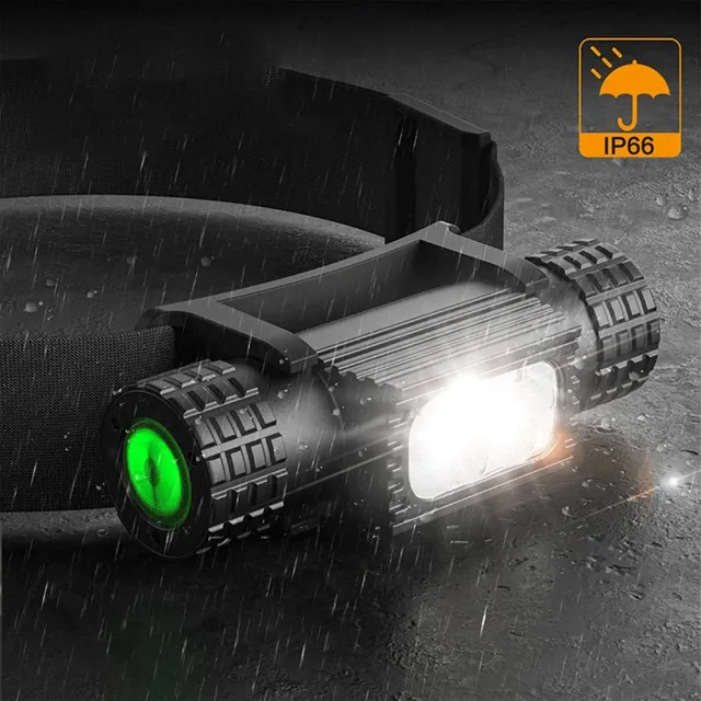 Lanterna de Cabeça Led + Luz UV 395mm c/ modos táticos Strobo, SOS, Beacon