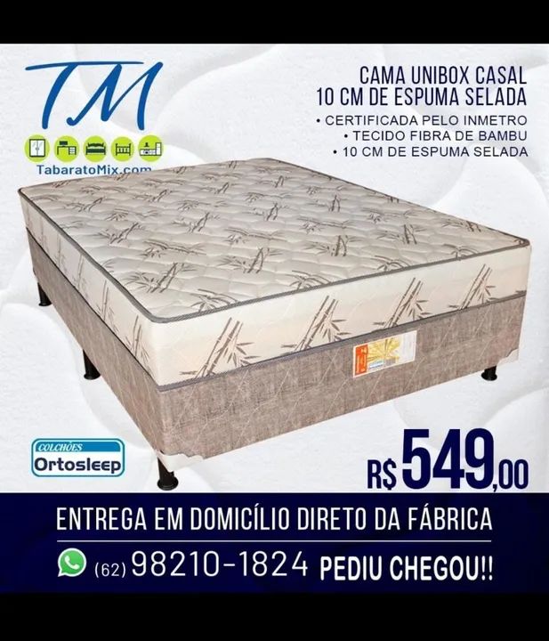 Cama unibox com espuma acoplada,  10 centímetros espuma, pagamento na entrega 