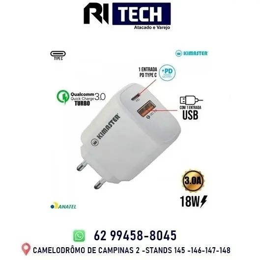 Fonte Carregador Turbo Usb-c 18w Universal Para Celular Kimaster T110 Orignal