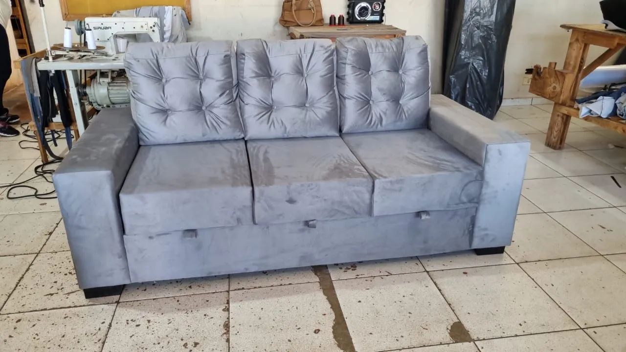 Sofá retrátil cinza fabricamos outras cores novo