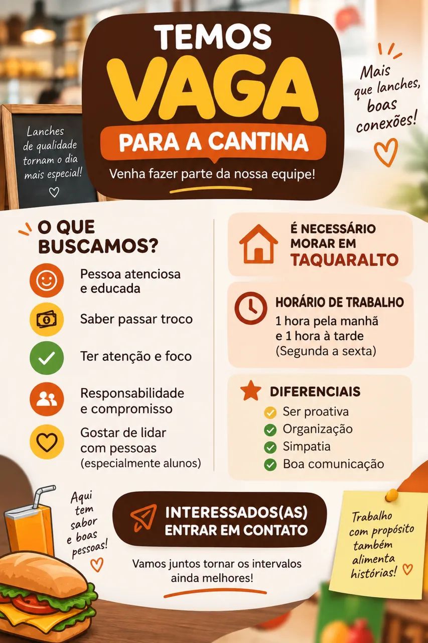 Vaga de emprego -  ATENDENTE DE CANTINA 