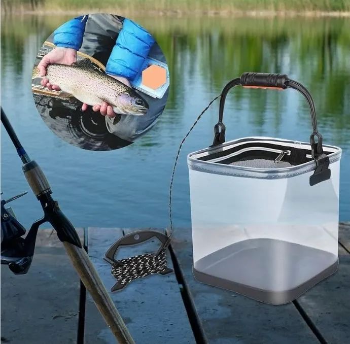 Balde Dobrável Para Acampamento Com Balde De Pesca Dobrável