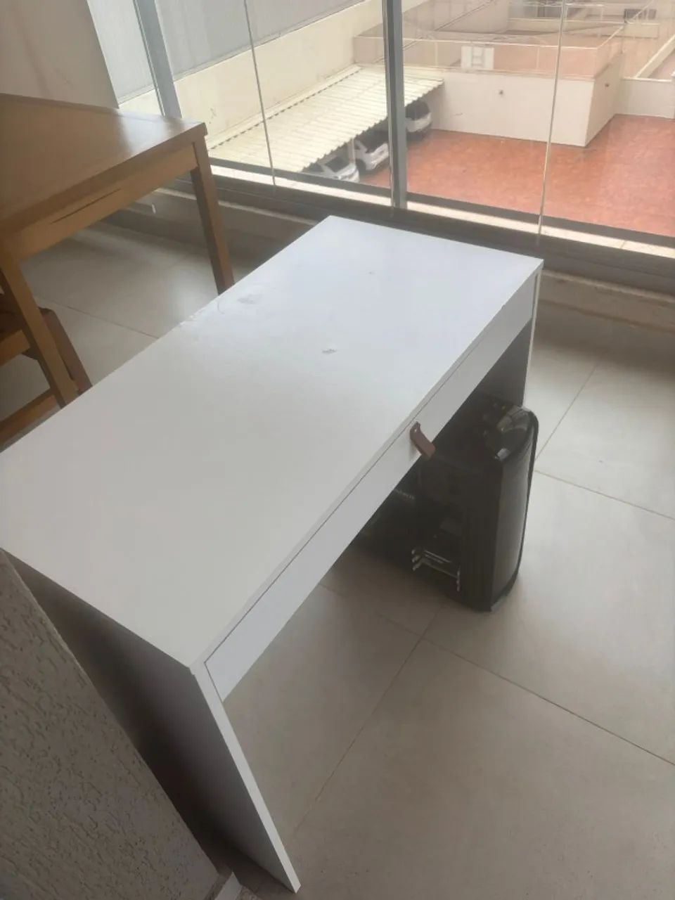 White Rectangular Table with Drawer, 75x90x44 cm HxWxD