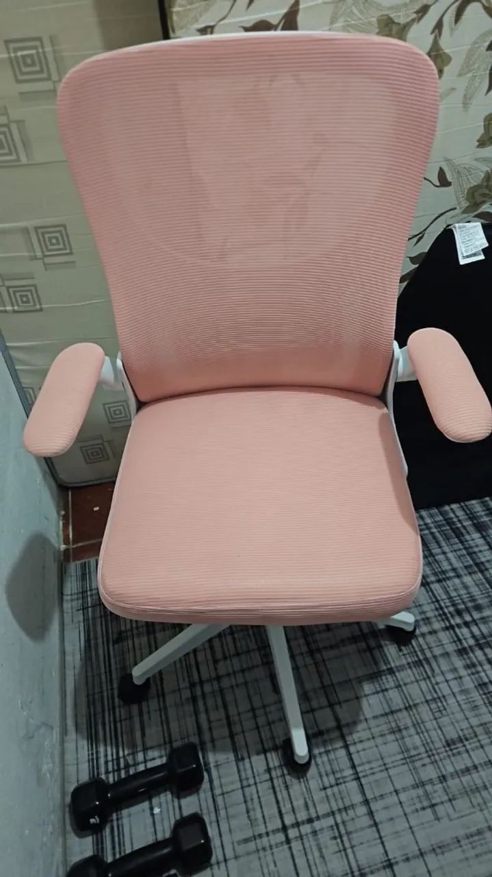 Cadeira Escritório Rosa Ergonômica Tela Mesh Ajustável