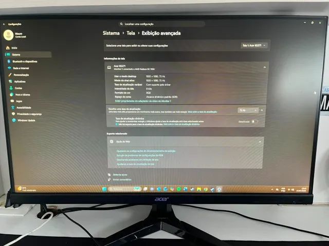 Monitor Acer KG271 75hz 27 polegadas.
