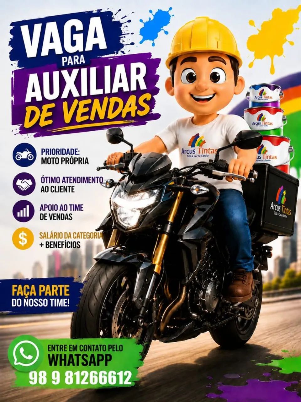 AUXILIAR DE VENDAS EXTERNO (COM MOTO PRÓPRIA)