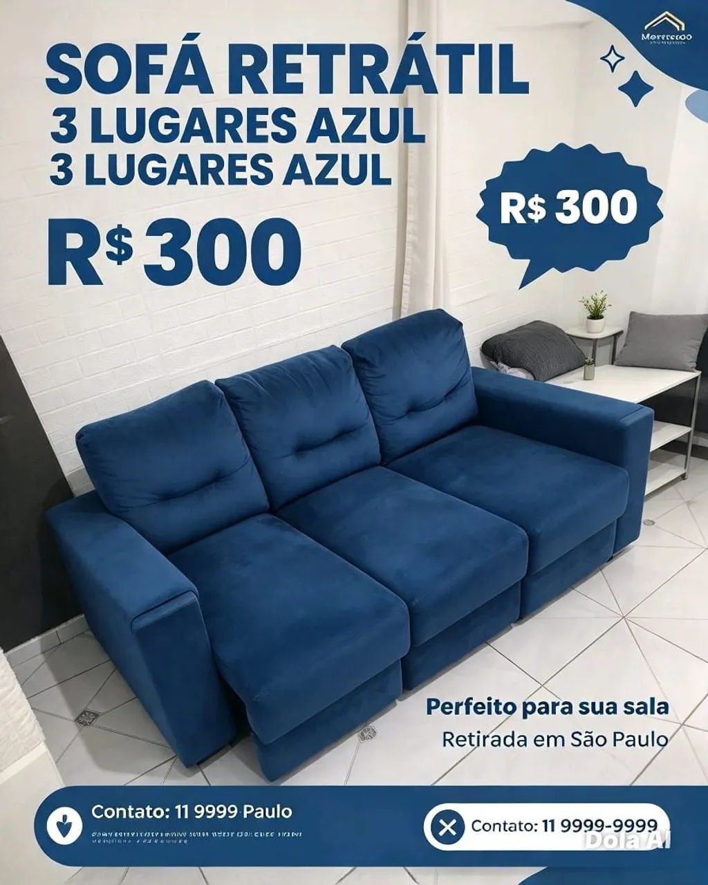 BOTA FORA 3 LUGARES AZUL RETRÁTIL 