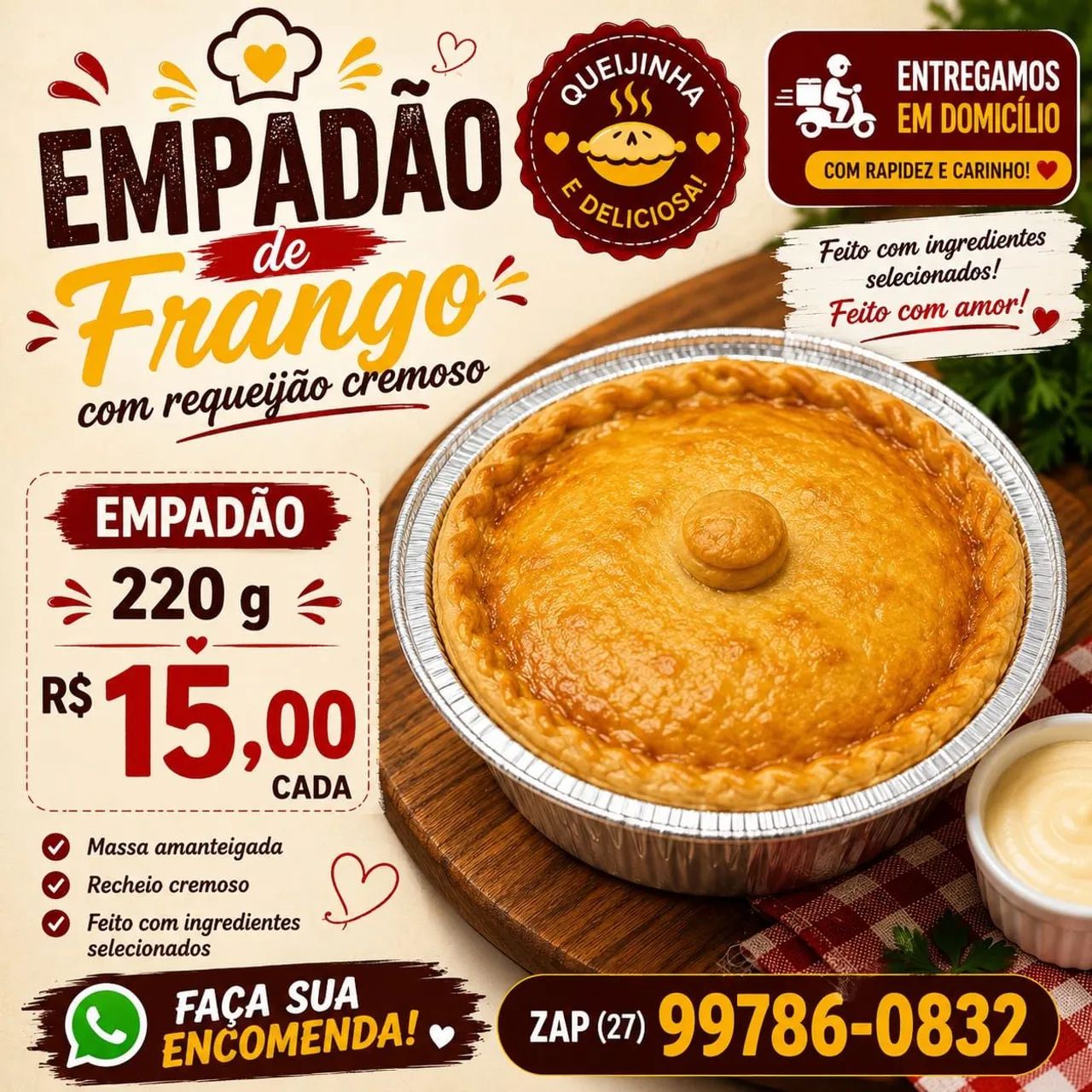 Empadão de frango com requeijão cremoso