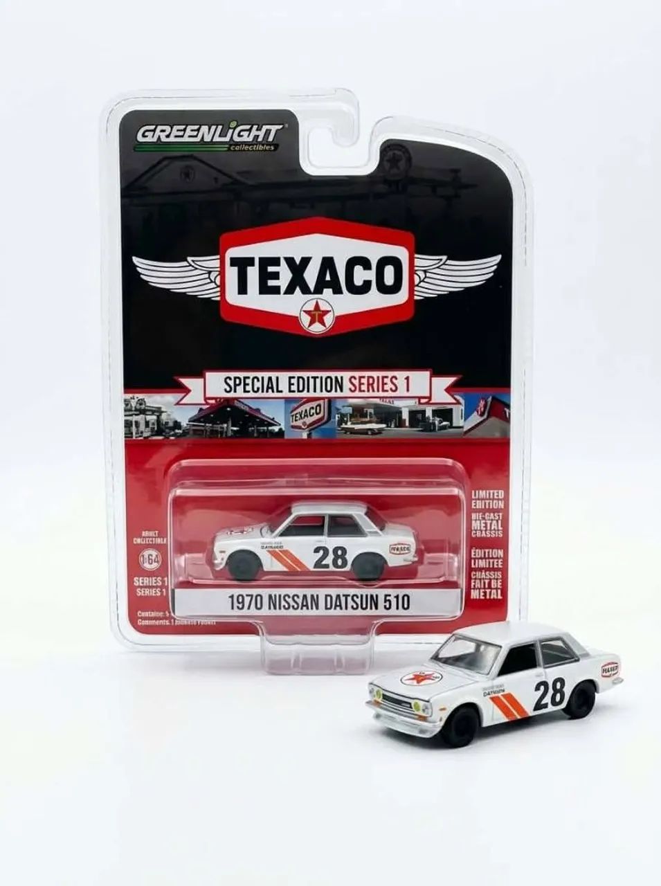 1:64 Miniatura 1970 Nissan Datsun 510 #28 Texaco Special Edition