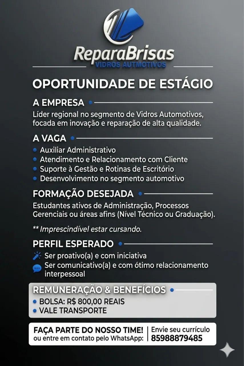 Reparabrisas está em busca de estagiário 