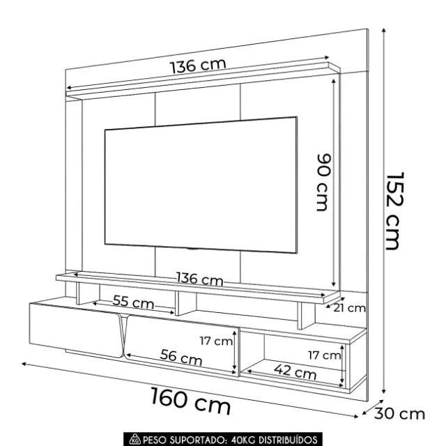Painel Suspenso TVs Até 60 Polegadas 1.60M. Produtos Novos Direto de Fábrica. - Foto 5