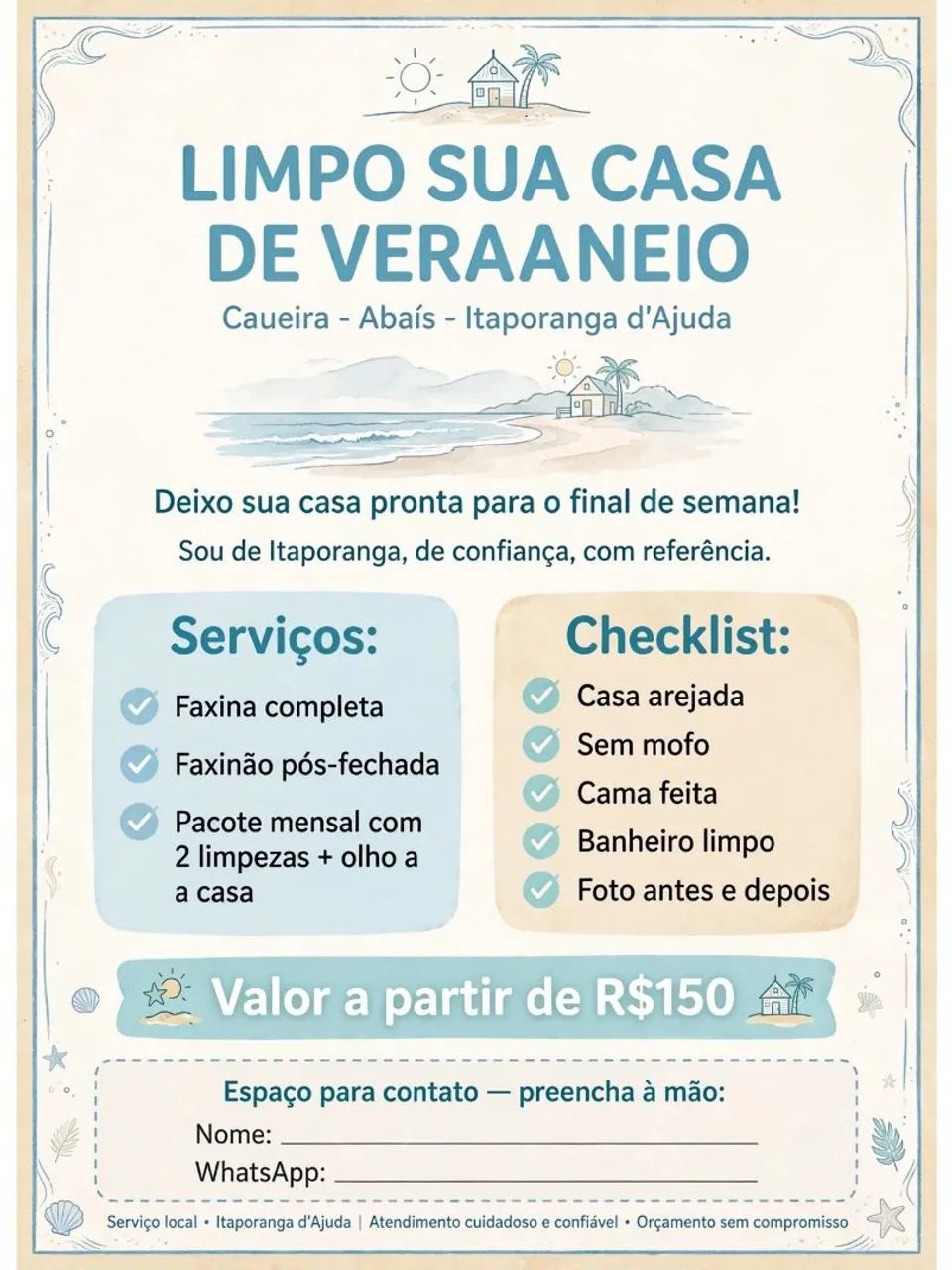 Limpo casa de veraneios 