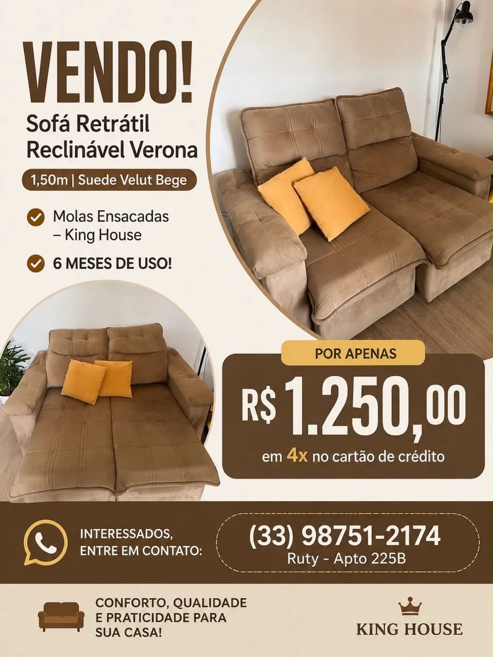 SOFÁ RETRÁTIL RECLINÁVEL VERONA 