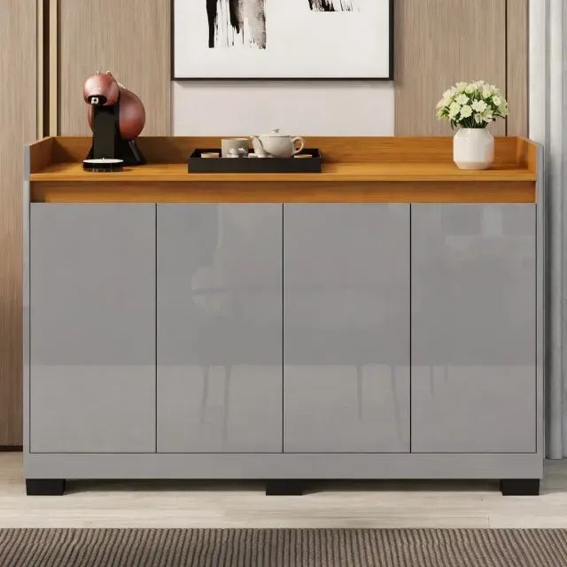 Buffet Real com 4 portas Cinza/Mel