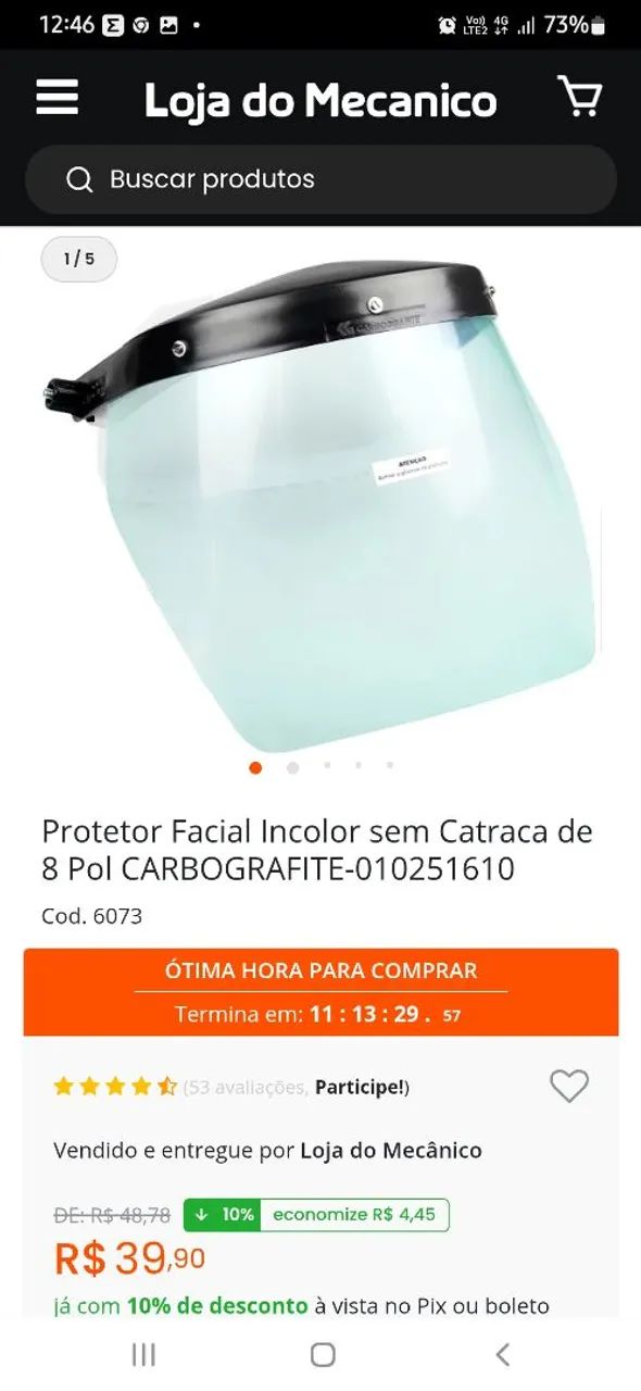 Protetor facial Carbografite incolor/Novo.