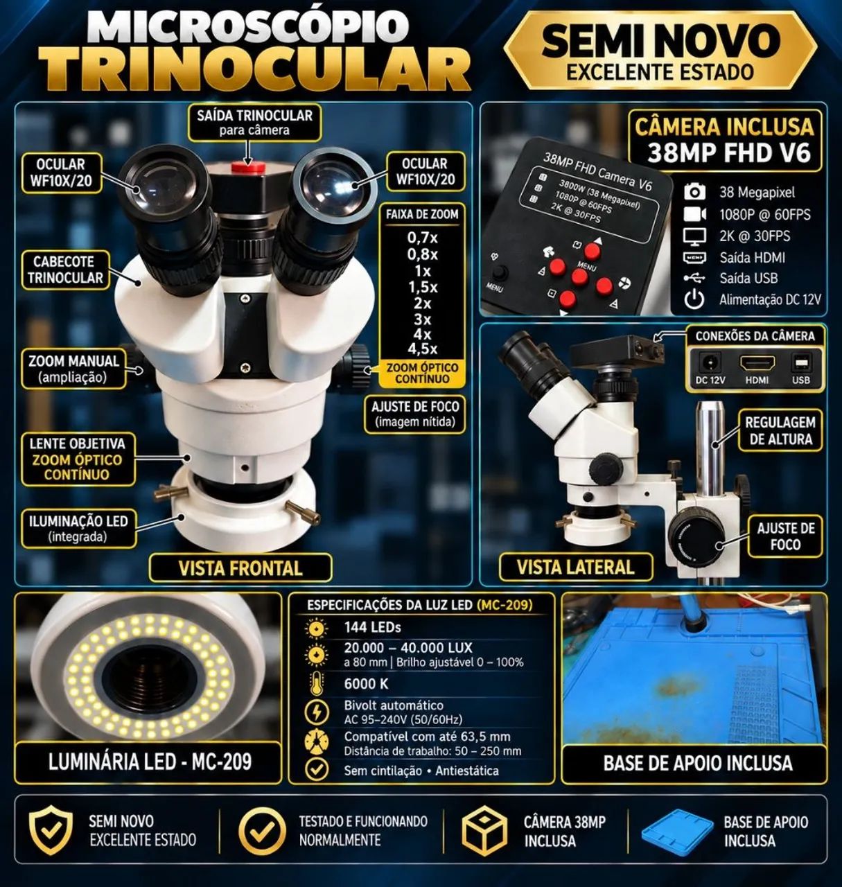 Microscópio Trinocular com Câmera