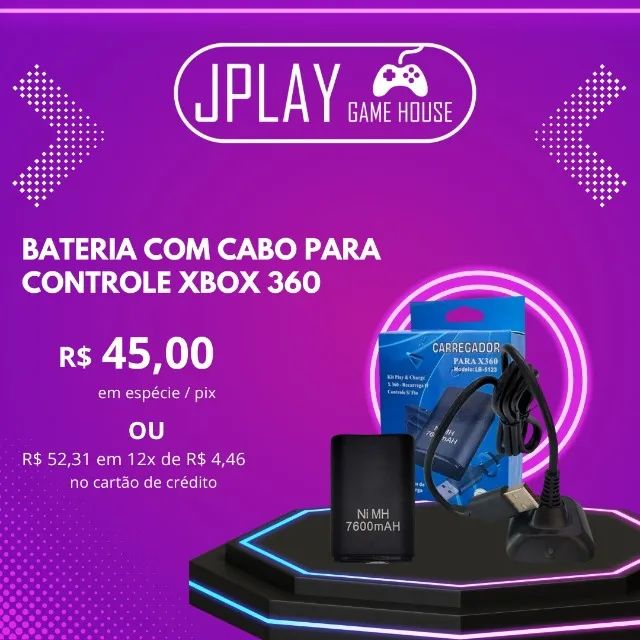 Bateria e cabo controle Xbox 360