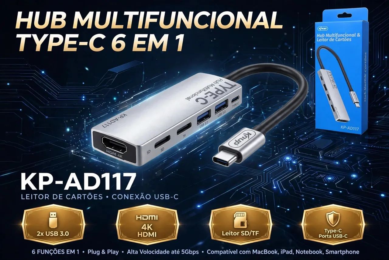 HUB Multifuncional Type- 6 em 1