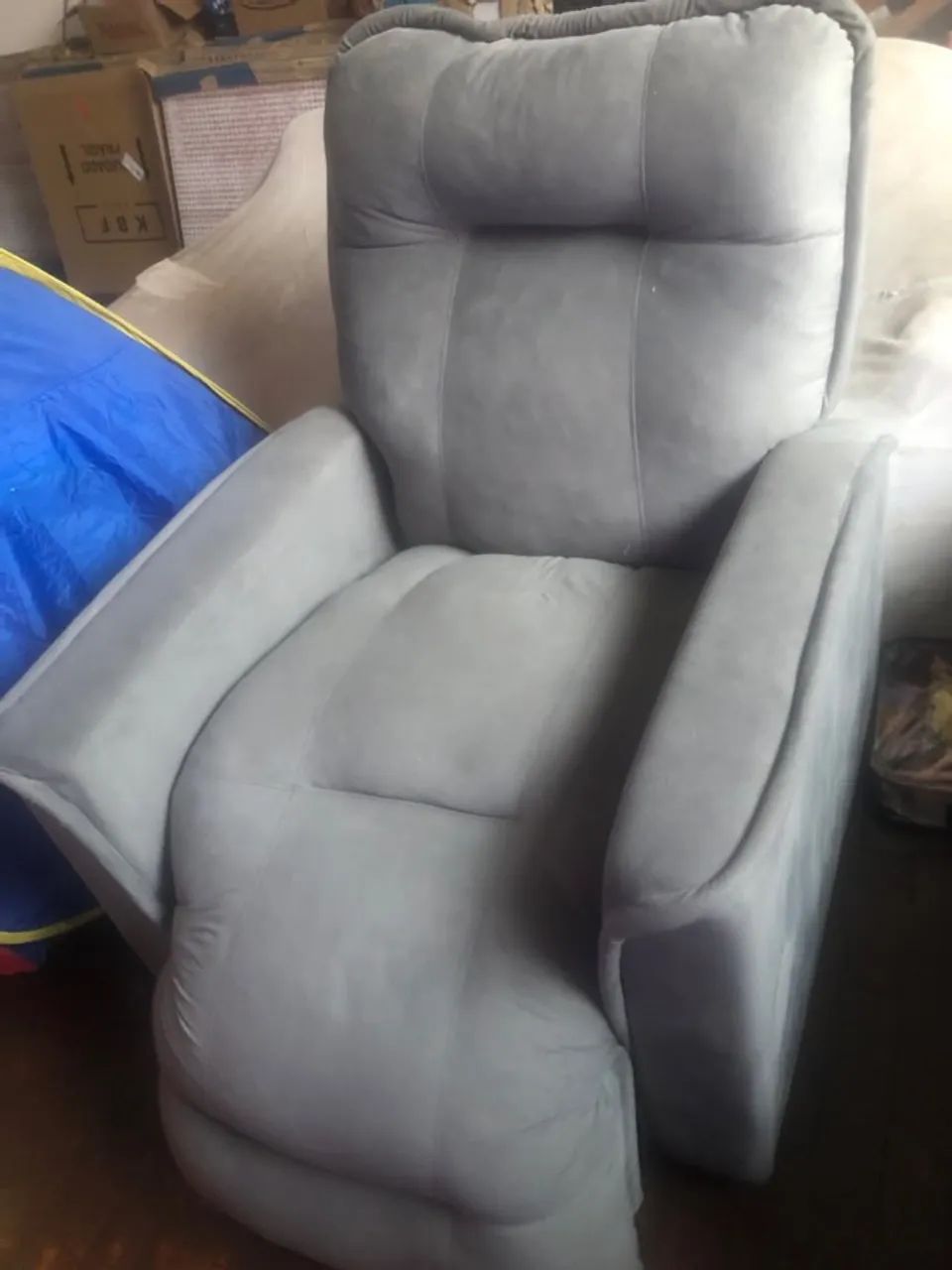 Poltrona Do Papai Reclinável Para Descanso Veludo Cinza - Foto 2