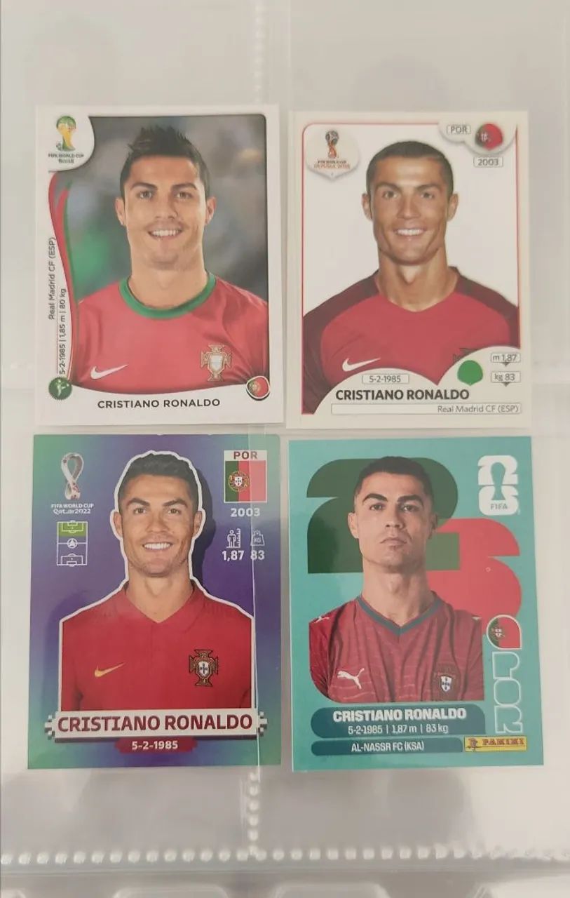Lote figurinhas Cristiano Ronaldo Copas 2014 2018 2022 2026