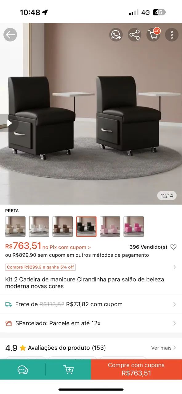2 cadeiras de manicure (cor preta) - Foto 2