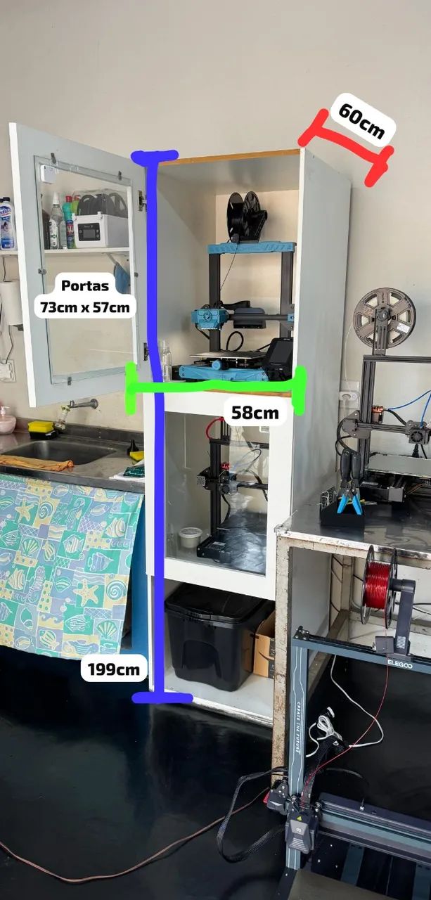 Armário MDF/Vidro para Impressoras 3D