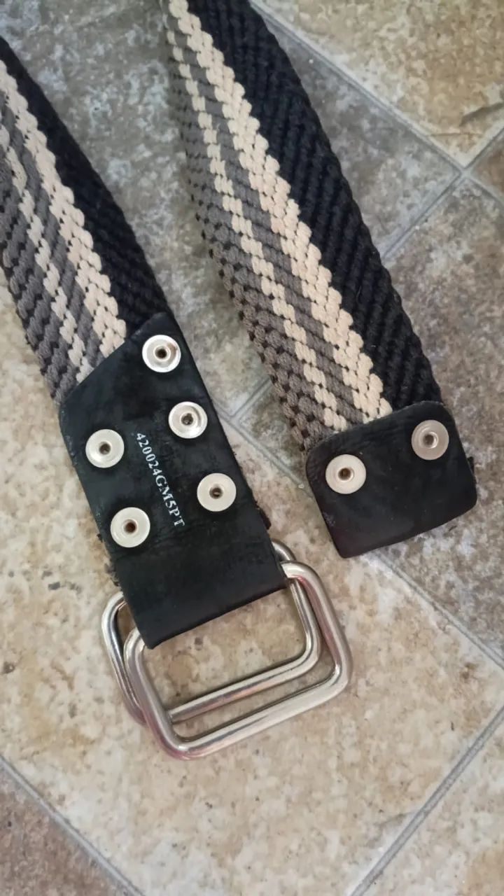 Cinto masculino, preto, cinza e bege